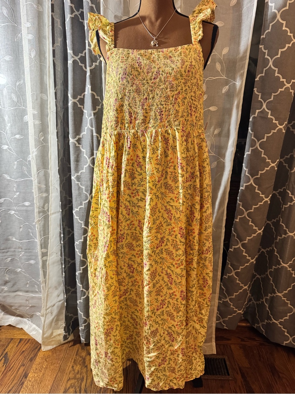 Yellow Floral Smocked Maxi Skirt
